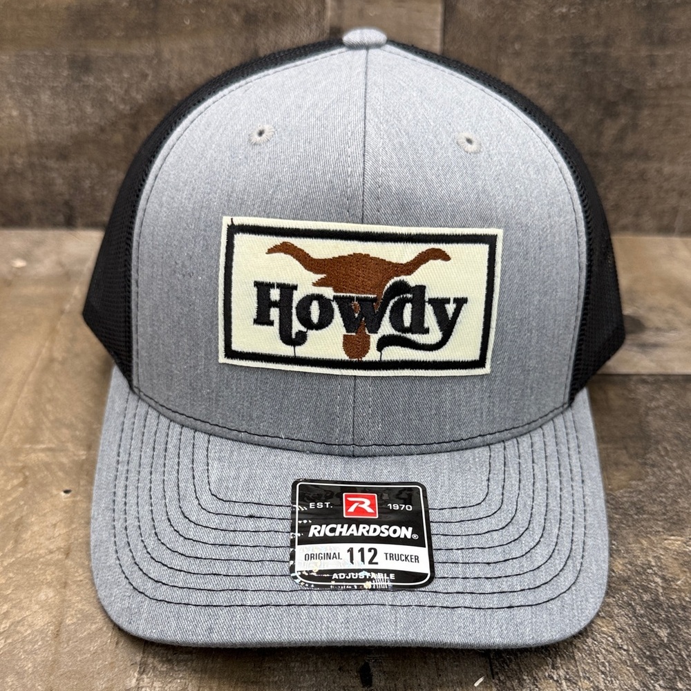 RICHARDSON 112 Heather Gray/Black Custom Howdy Structured Trucker Hat